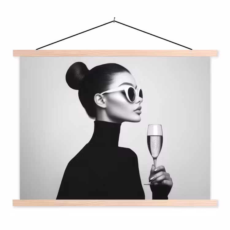 Vrouw - Champagne - Modern textielposter latten blank klein -3d