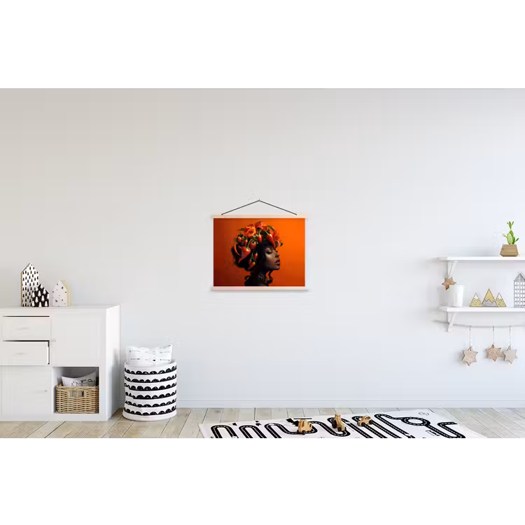 Vrouw - Chilipepers - Pepers - Bloemen textielposter latten blank klein -kinderkamer