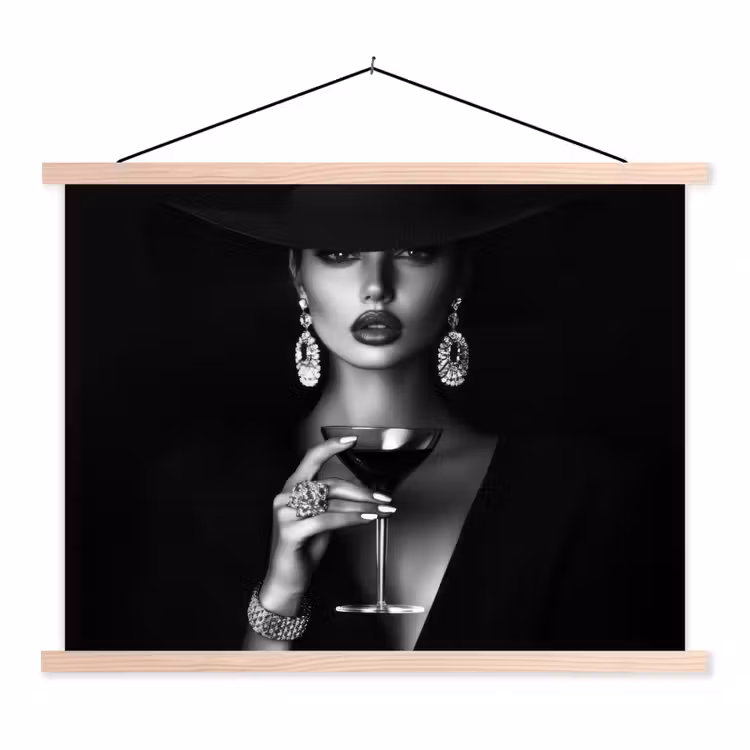 Vrouw - Cocktail - Chic textielposter latten blank klein -3d