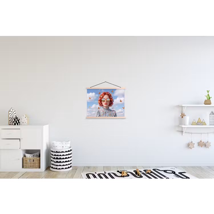 Vrouw - Bloemen - Zomer - Portret - Kleurrijk textielposter latten blank klein -kinderkamer