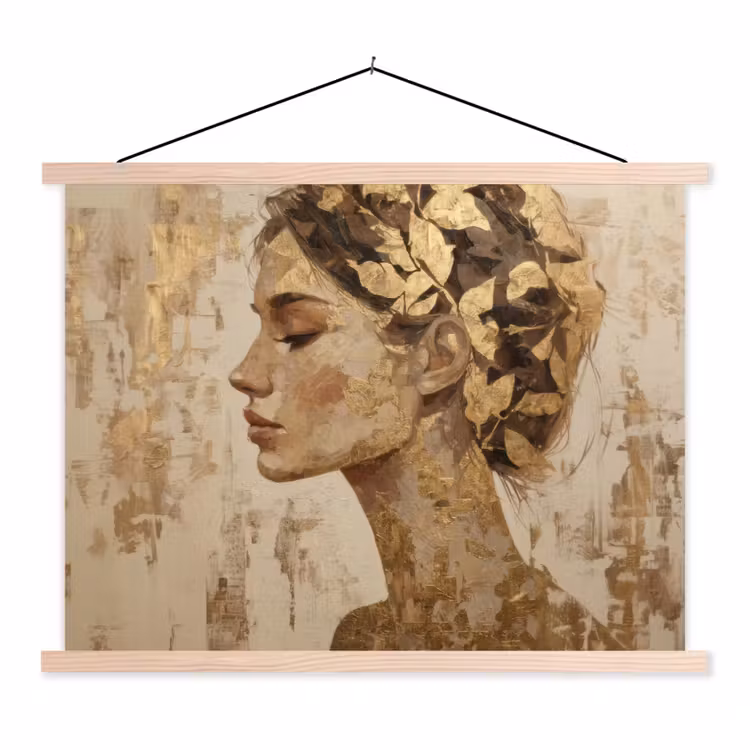 Vrouw - Goud - Abstract - Textuur textielposter latten blank klein -3d