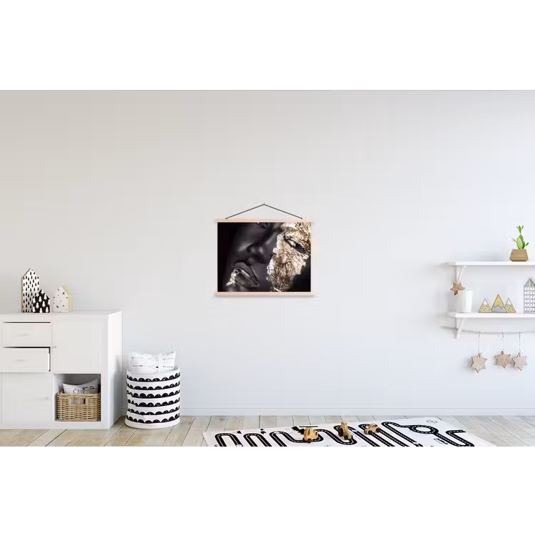 Vrouw - Goud - Zwart - Verf - Luxe textielposter latten blank klein -kinderkamer