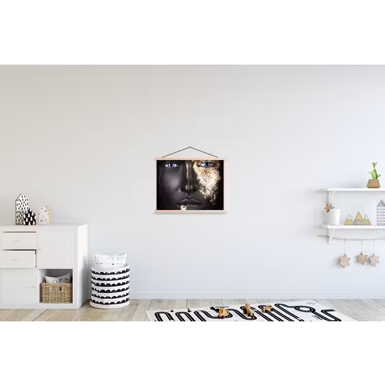 Vrouw - Bladgoud - Zwart - Goud - Luxe textielposter latten blank klein -kinderkamer