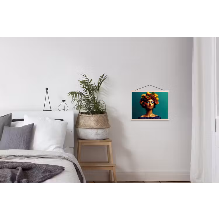 Vrouw - Hoodtooi - Tropisch - Fruit - Druiven textielposter latten blank klein -woonkamer