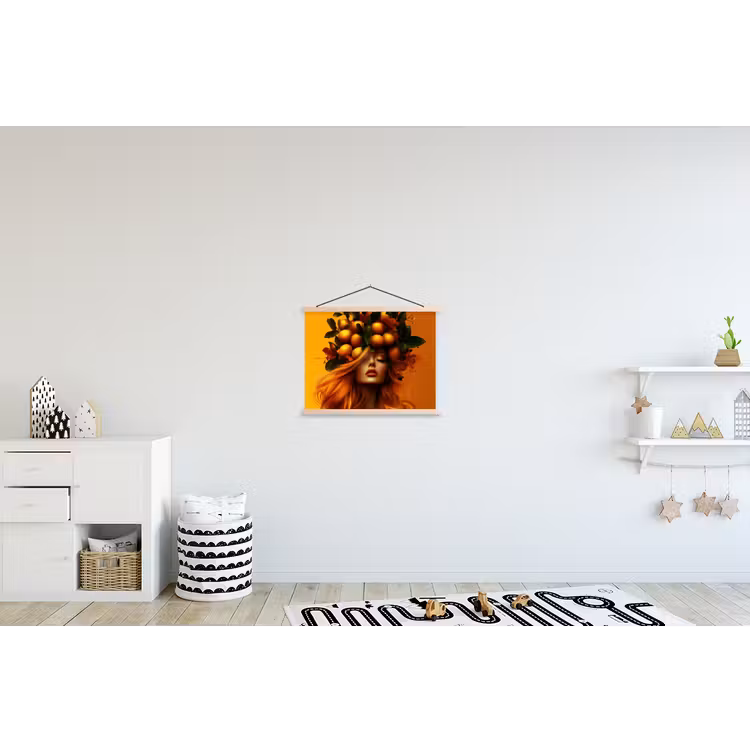Vrouw - Citroenen - Bloesem - Geel textielposter latten blank klein -kinderkamer