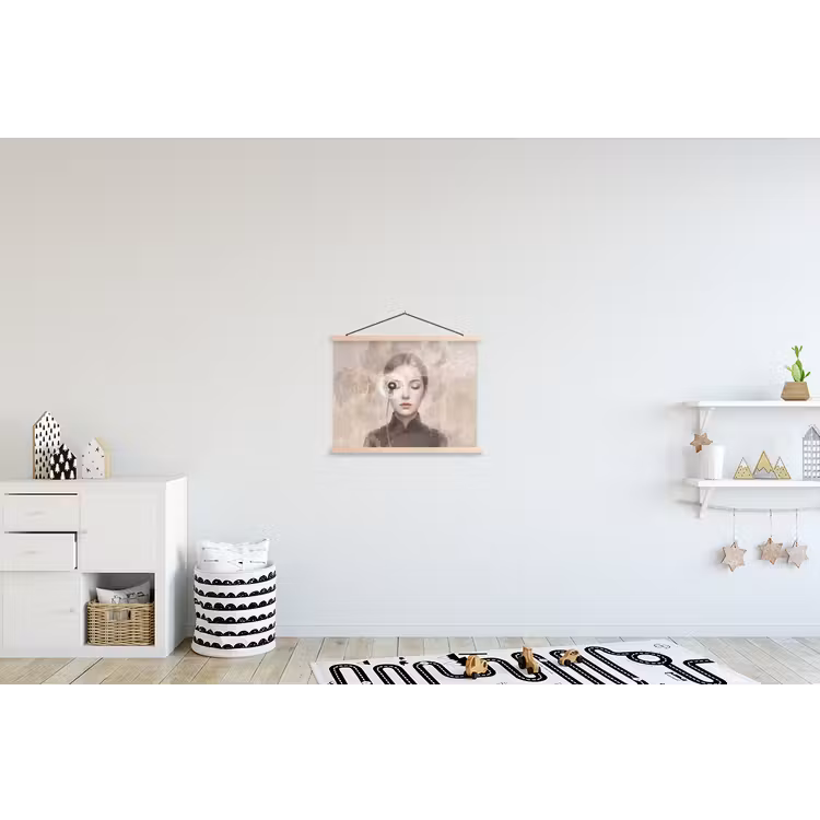 Vrouw - Sereen - Grijs textielposter latten blank klein -kinderkamer