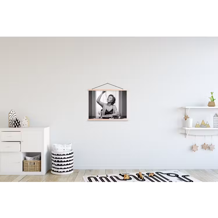 Vrouw - Spaghetti - Zwart - Wit textielposter latten blank klein -kinderkamer