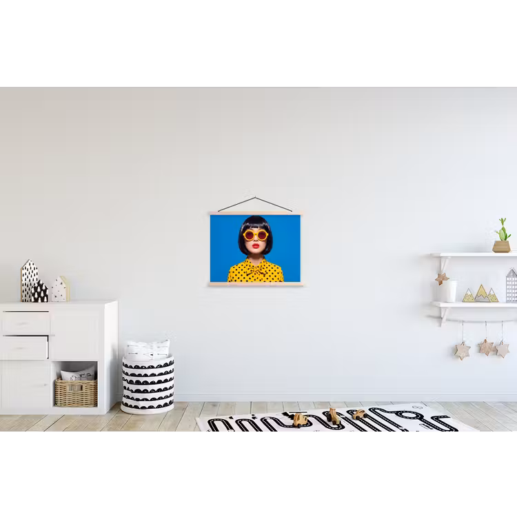 Vrouw - Zonnebril - Pop Art - Portret - Geel textielposter latten blank klein -kinderkamer
