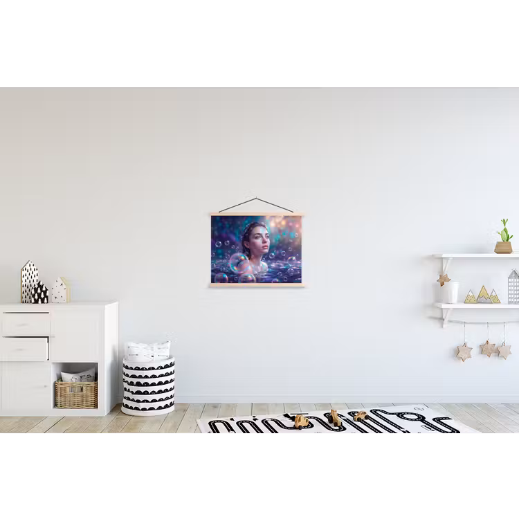 Vrouw - Water - Portret - Kleurrijk - Modern textielposter latten blank klein -kinderkamer