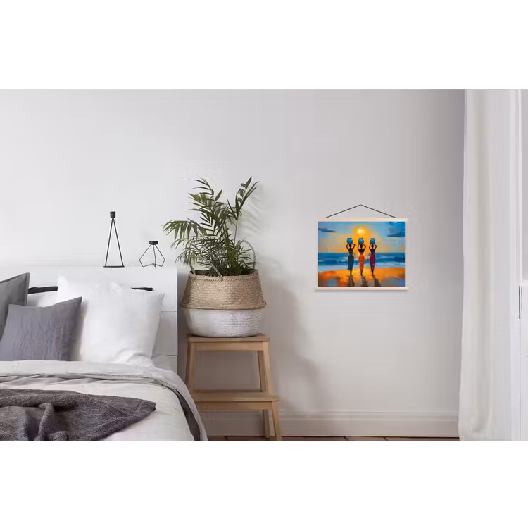 Vrouwen - Strand - Zondsondergang textielposter latten blank klein -woonkamer