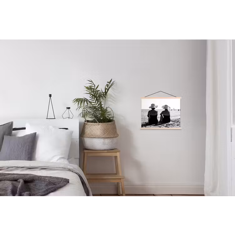 Vrouwen - Zonnehoed - Strand - Zwart - Wit textielposter latten blank klein -woonkamer