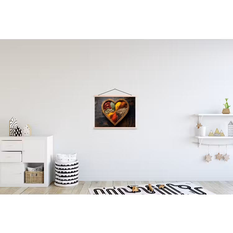 Houten - Hart - Kleurrijke - Specerijen textielposter latten blank klein -kinderkamer