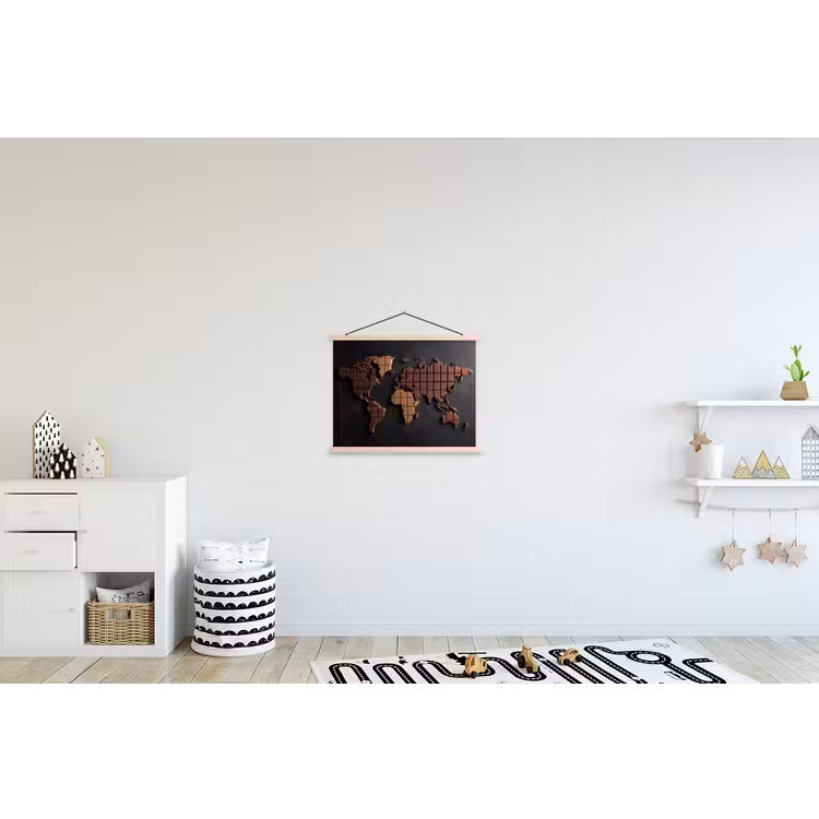 Wereldkaart - chocola - Smakelijke uitstraling textielposter latten blank klein -kinderkamer