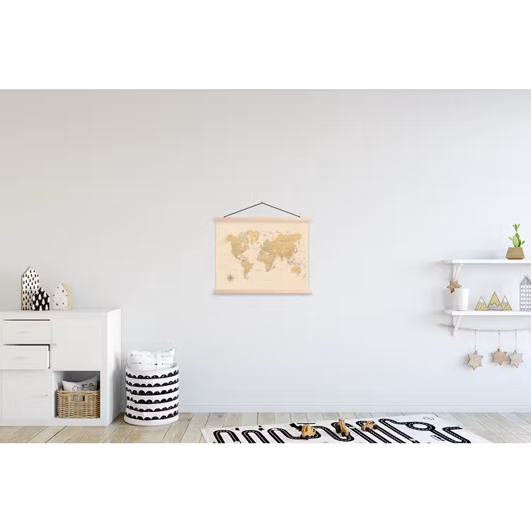 Wereldkaart - Realistisch - Beige textielposter latten blank klein -kinderkamer