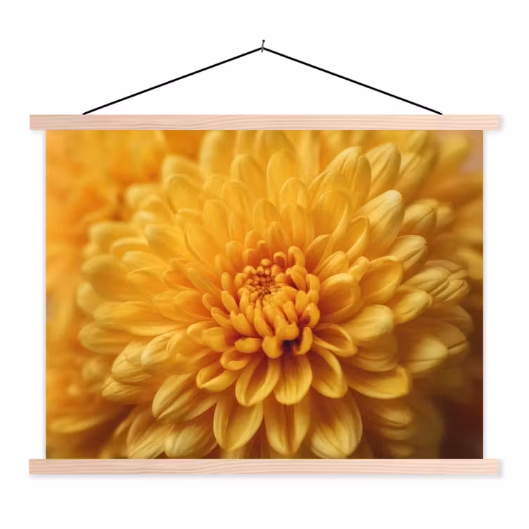 Geel - Chrysant - Zachtheid textielposter latten blank klein -3d