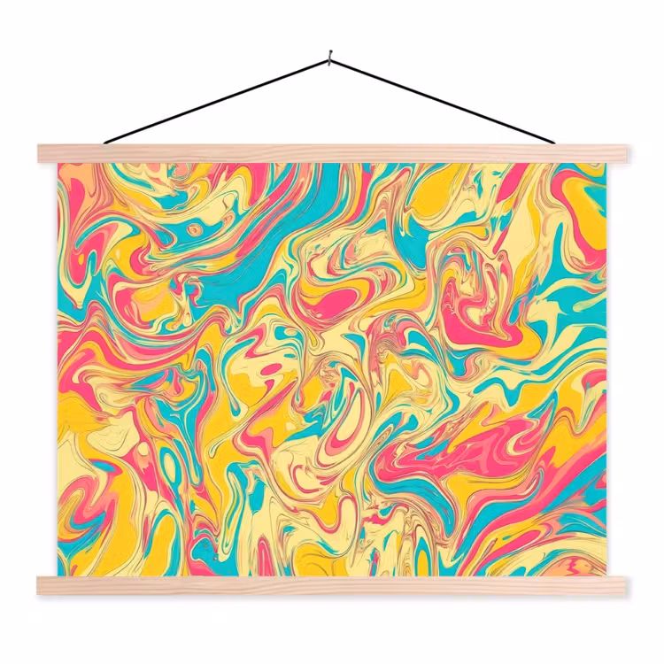 Geel - Roze - Blauw - Retro textielposter latten blank klein -3d