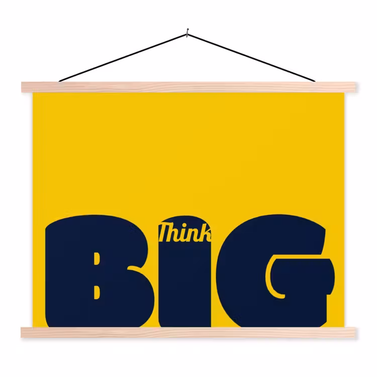 Geel - Think big - Grafisch textielposter latten blank klein -3d