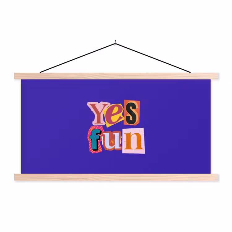 Yes fun - Kleurrijk - Collage-stijl textielposter latten blank klein -3d