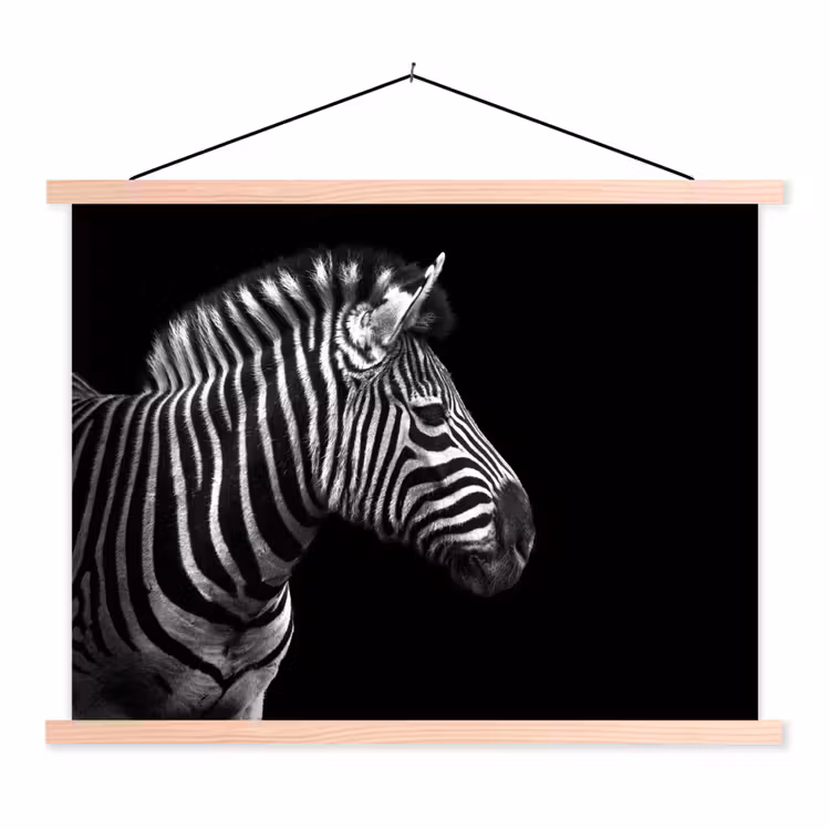 Zebra - Zwart - Wit - Portret - Dieren textielposter latten blank klein -3d
