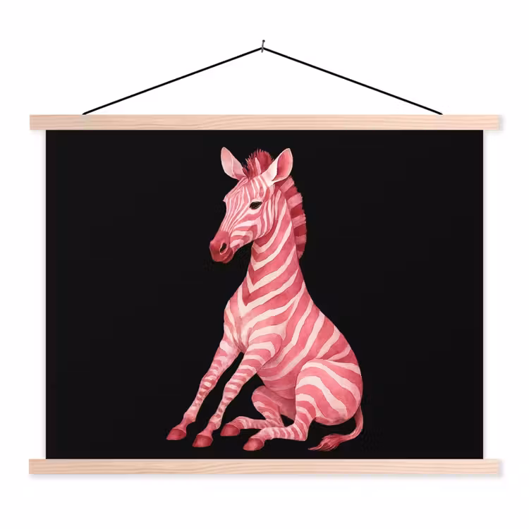 Zebra - Roze - Gestreept textielposter latten blank klein -3d
