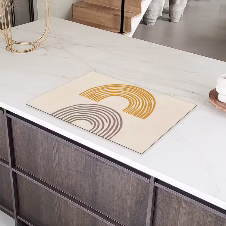 Bogen - Lijnen - Oranje - Minimalistisch Inductie beschermer vinyl 3mm klein -sfeer8