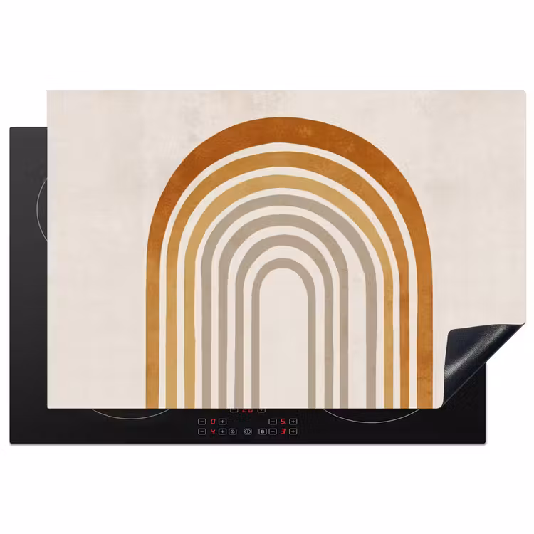 Minimalistisch - Boog - Lijnen - Beige Inductie beschermer vinyl 3mm klein -3d
