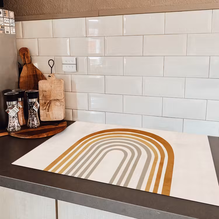 Minimalistisch - Boog - Lijnen - Beige Inductie beschermer vinyl 3mm klein -sfeer3