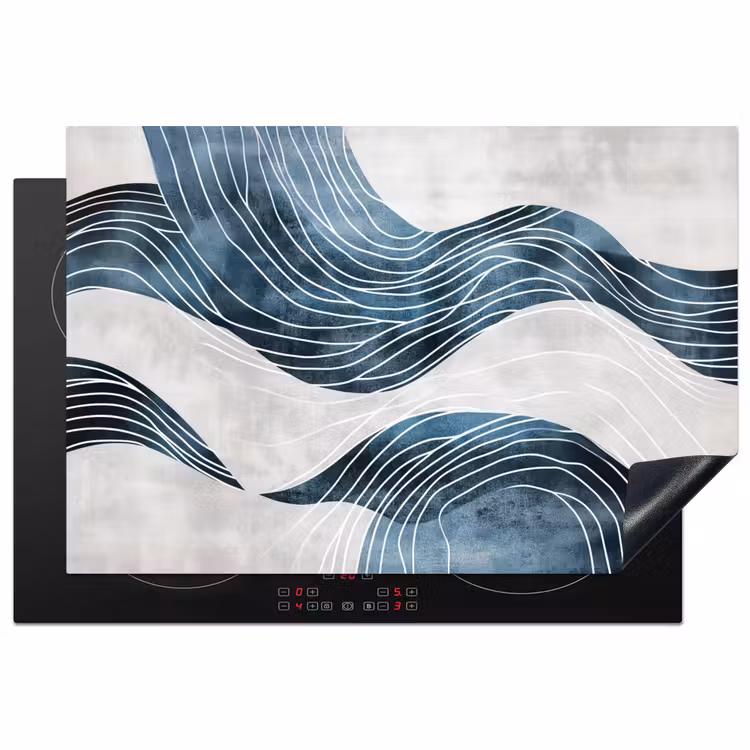 Lijnen - Golven - Abstract - Blauw Inductie beschermer vinyl 3mm klein -3d