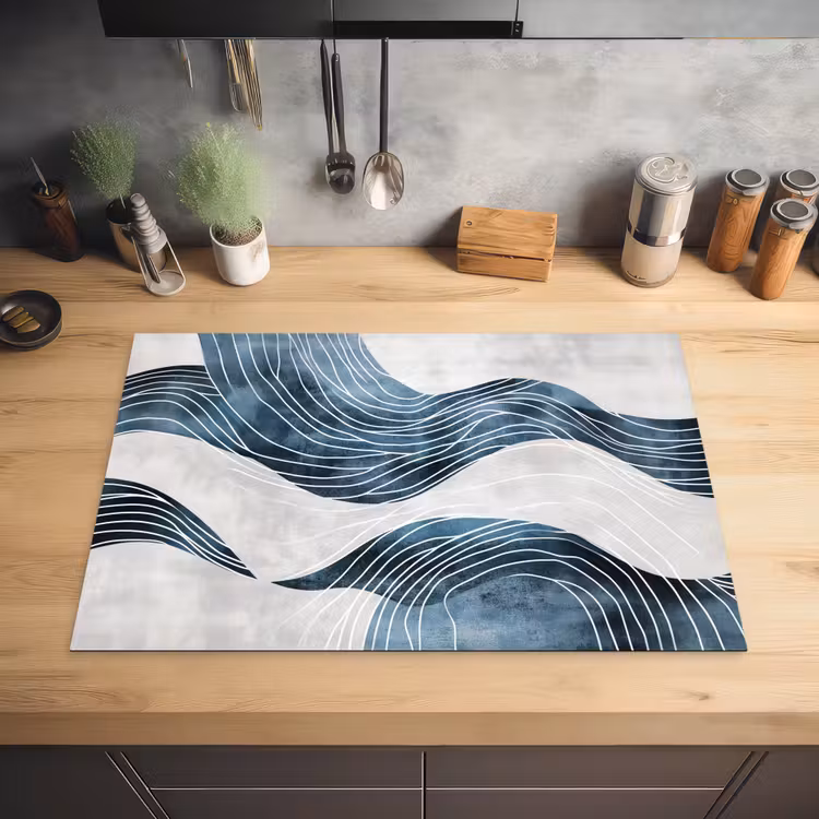 Lijnen - Golven - Abstract - Blauw Inductie beschermer vinyl 3mm klein -sfeer5