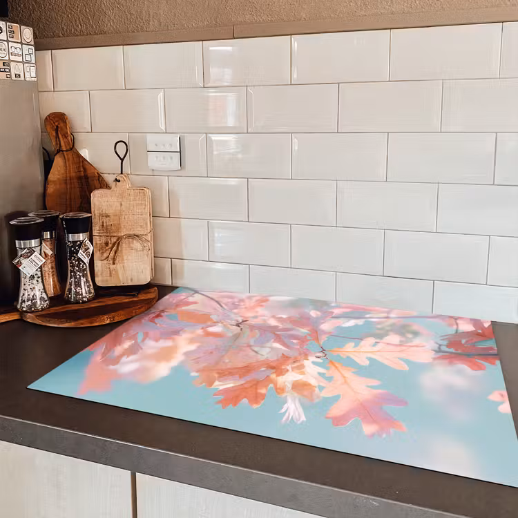 Eikenbladeren - Takken - Roze Inductie beschermer vinyl 3mm klein -sfeer3