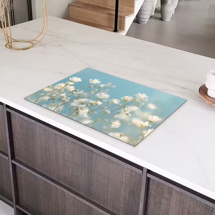 Stengels - Bloemen - Lucht - Wit Inductie beschermer vinyl 3mm klein -sfeer8