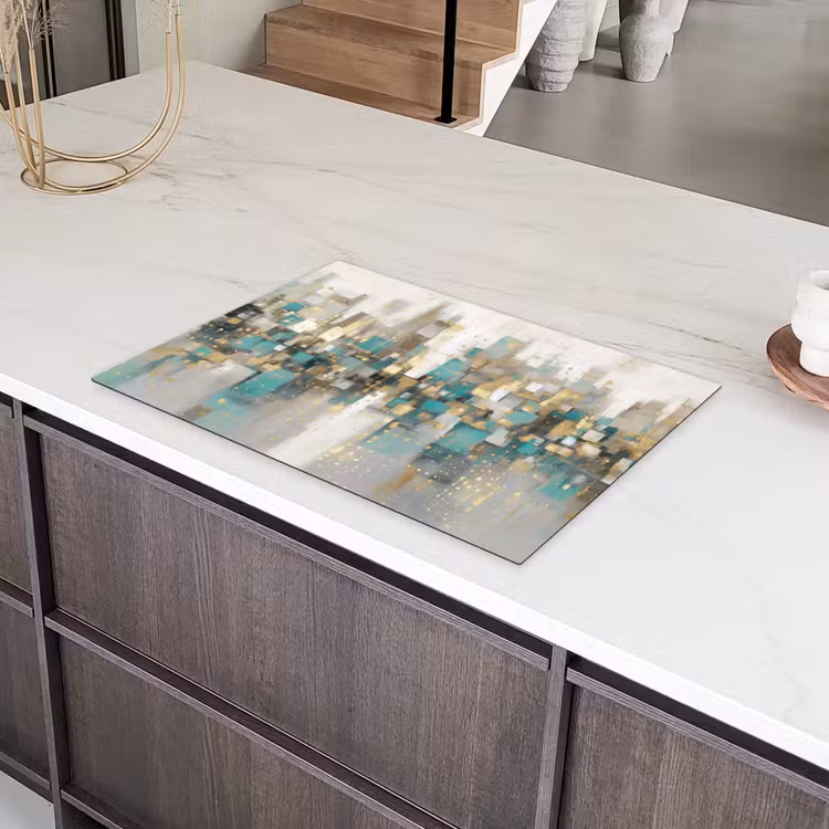 Abstract - Blokken - Goud - Skyline Inductie beschermer vinyl 3mm klein -sfeer8