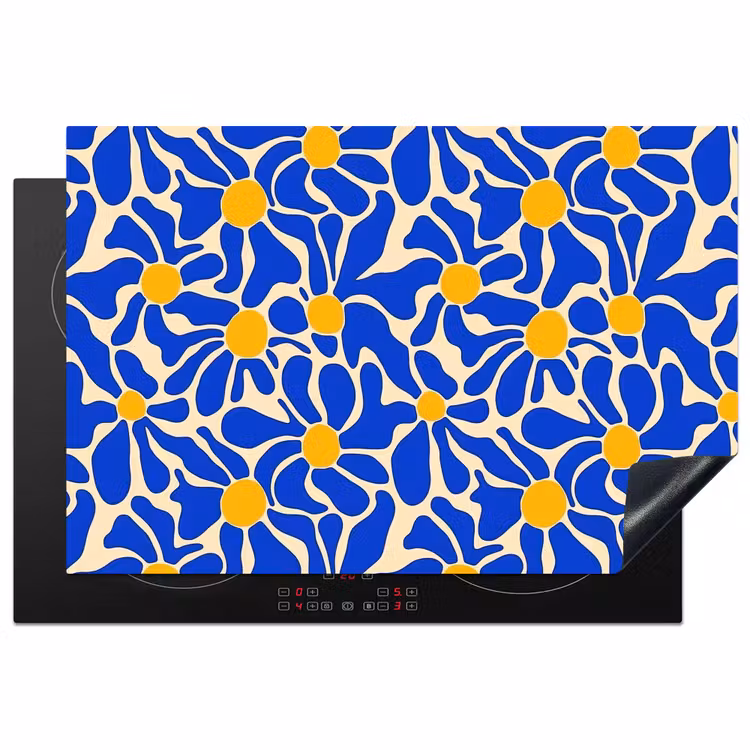 Abstract - Bloem - Blauw Inductie beschermer vinyl 3mm klein 276 -3d