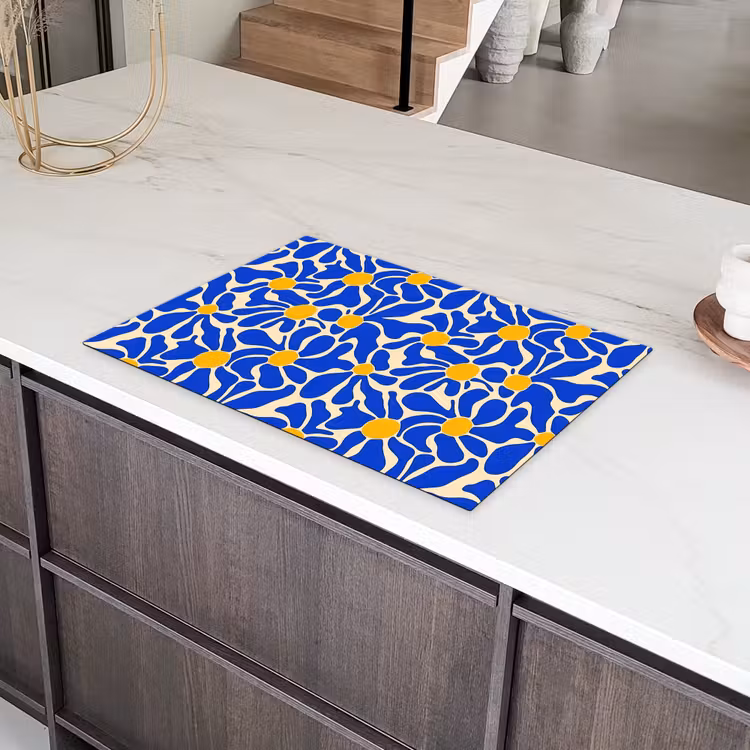 Abstract - Bloem - Blauw Inductie beschermer vinyl 3mm klein 276 -sfeer8