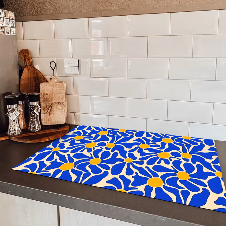 Abstract - Bloem - Blauw Inductie beschermer vinyl 3mm klein 276 -sfeer3
