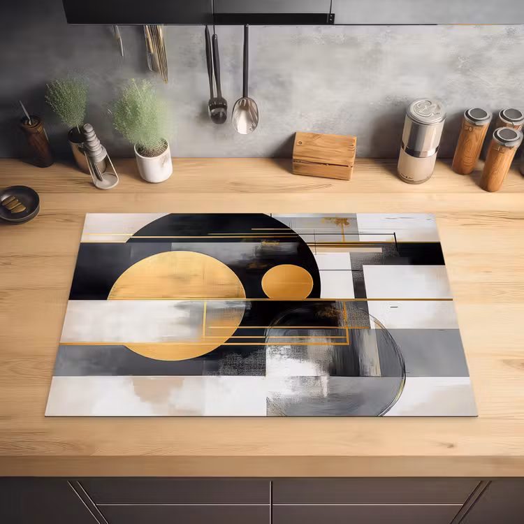 Abstract - Goud - Zilver - Vormen - Aesthetic - Modern Inductie beschermer vinyl 3mm klein -sfeer5