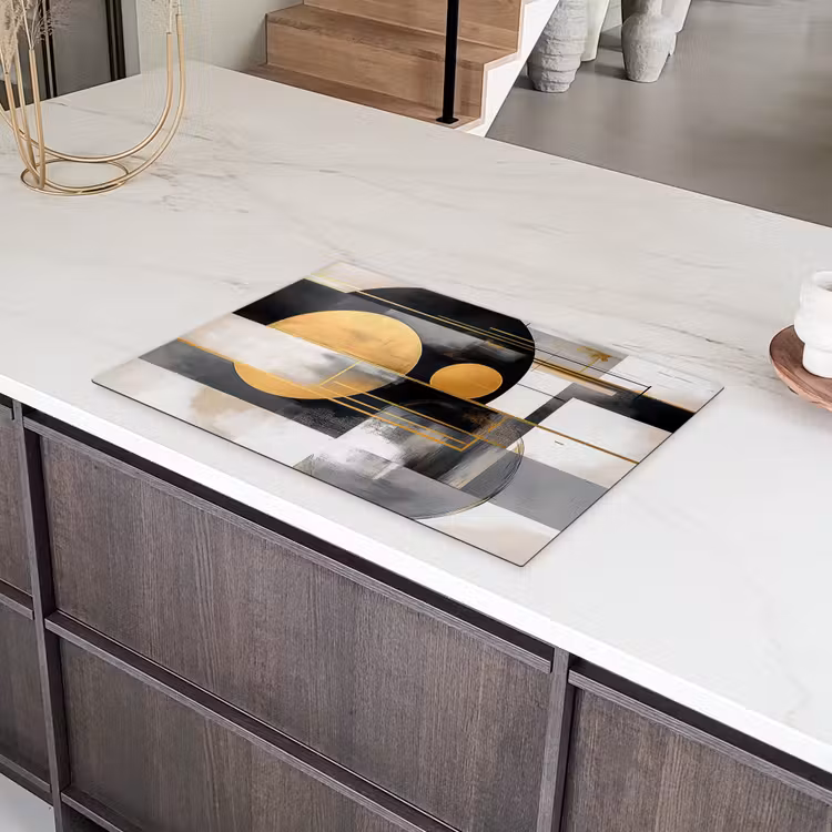 Abstract - Goud - Zilver - Vormen - Aesthetic - Modern Inductie beschermer vinyl 3mm klein -sfeer8