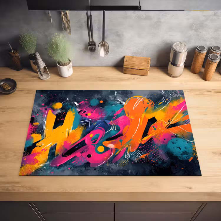 Abstract - Graffiti - Kleurrijk - Verfspatten Inductie beschermer vinyl 3mm klein -sfeer5