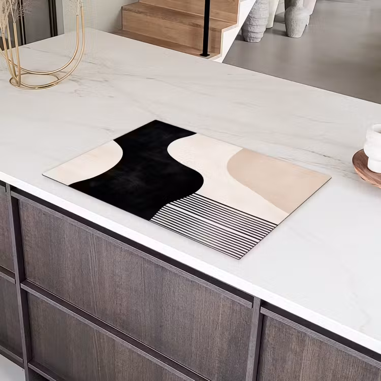 Abstract - Japandi - Beige - Modern Inductie beschermer vinyl 3mm klein -sfeer8
