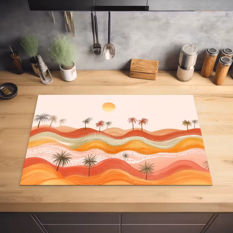Abstract landschap - Palmbomen - Kleurrijk Inductie beschermer vinyl 3mm klein -sfeer5