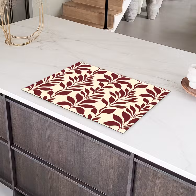Abstract - Bladeren - Burgundy Inductie beschermer vinyl 3mm klein 276 -sfeer8