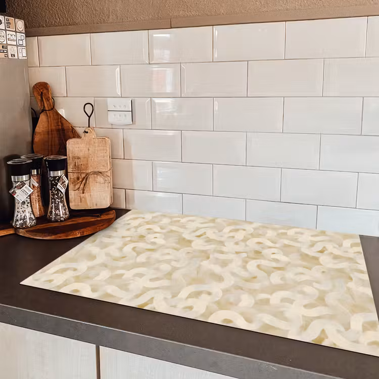 Abstract - Lijnen - Beige Inductie beschermer vinyl 3mm klein 276 -sfeer3