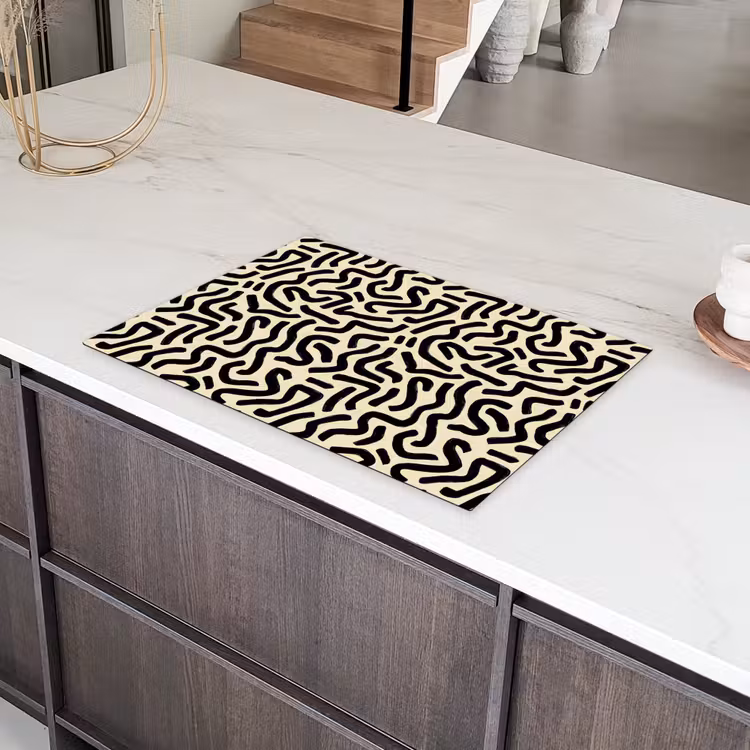 Abstract - Lijnen - Zwart Inductie beschermer vinyl 3mm klein 276 -sfeer8