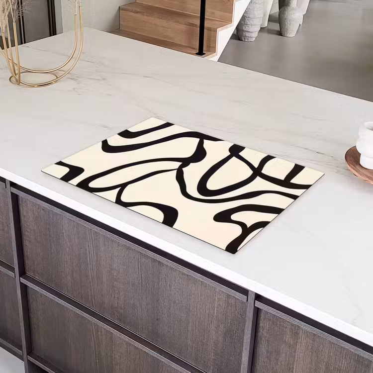 Abstract - Lijnen - Modern - Beige Inductie beschermer vinyl 3mm klein -sfeer8