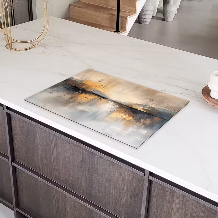 Abstract - Modern - Beige - Aesthetic - Goud Inductie beschermer vinyl 3mm klein -sfeer8
