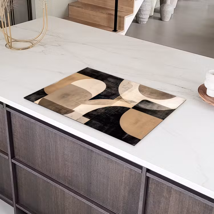 Abstract - Vormen - Modern - Beige Inductie beschermer vinyl 3mm klein -sfeer8