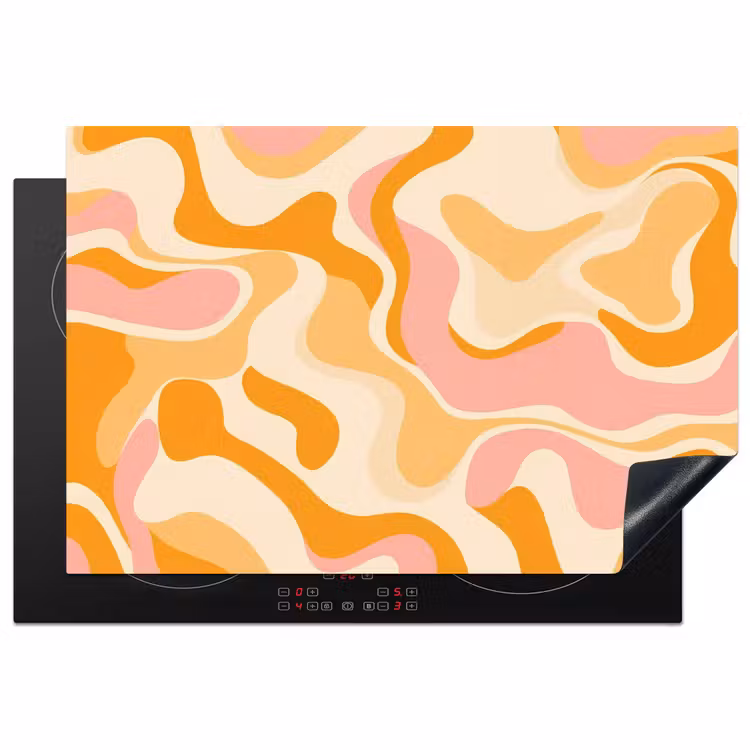 Abstract - Golvend - Oranje Inductie beschermer vinyl 3mm klein -3d