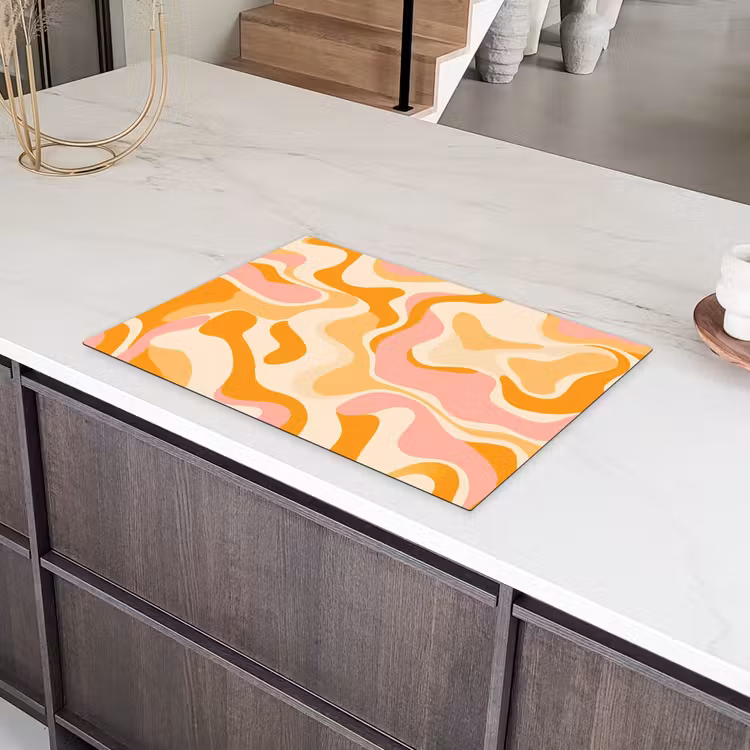 Abstract - Golvend - Oranje Inductie beschermer vinyl 3mm klein -sfeer8