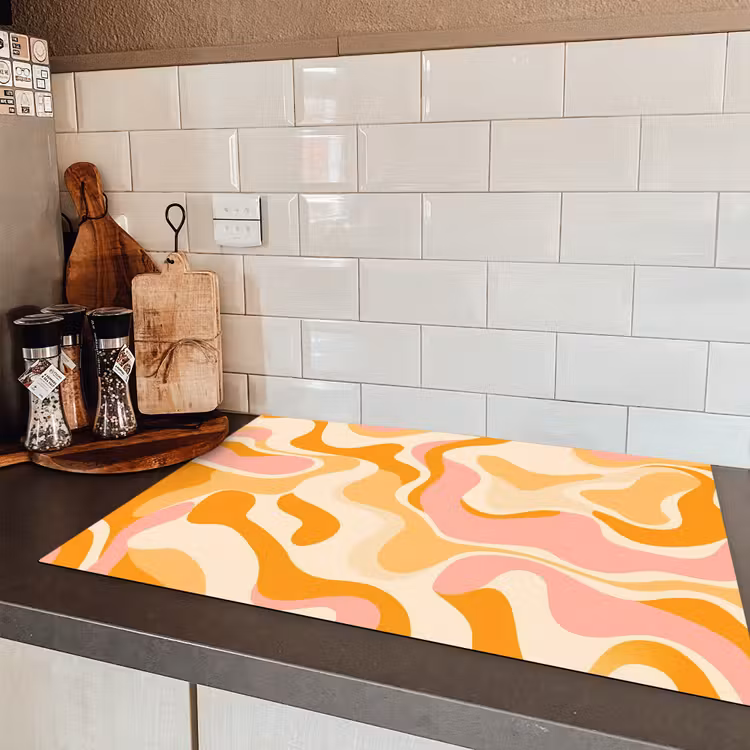 Abstract - Golvend - Oranje Inductie beschermer vinyl 3mm klein -sfeer3