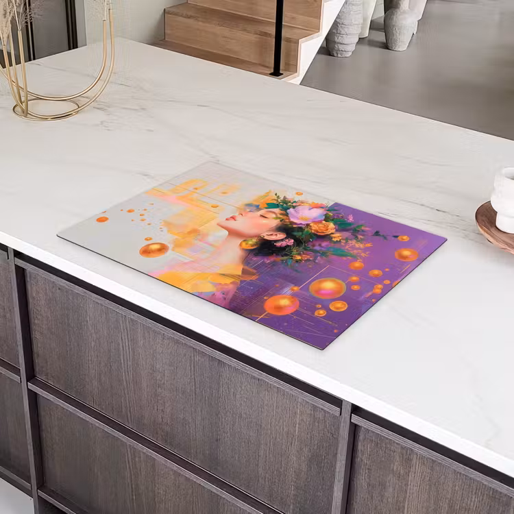 Abstract - Vrouw - Bloemenkroon - Goud Inductie beschermer vinyl 3mm klein -sfeer8